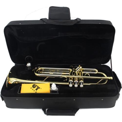 Top Quality Gold Lacquer Trumpet Bb Flat Brass Wind Instruments with Case Gloves Mouthpiece