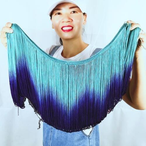 YACKALASI 5 YDS/Lot Dip Dye Ombre Fringe Rayon 25cm long Green Purple trimming Tassel Gradient fringe loop bottom lace color