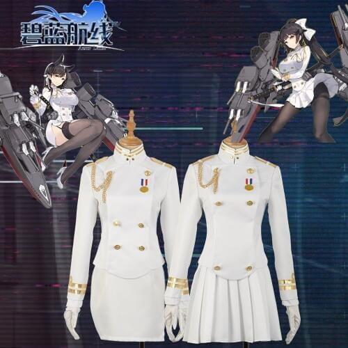 Azur Lane Takao and Atago Uniform Women Skirt Lady White Uniform Skirt Cosplay Costume Adult Hairpin Clothing Halloween Dress