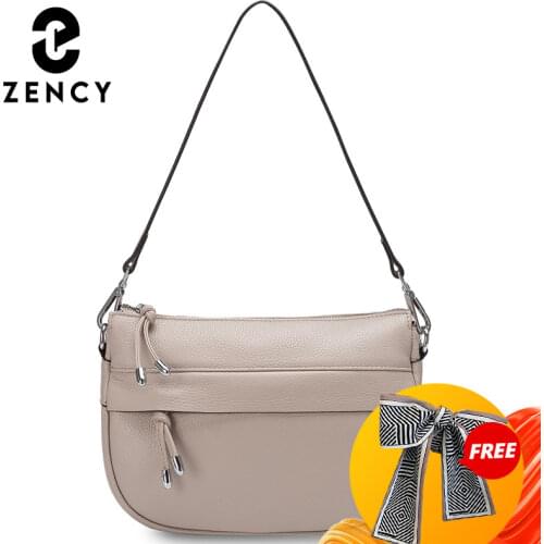 Zency Fashion Semi Circle Soft Genuine Leather Womens Tote Bag Long Zipper Handbags More Pockets Ladies Crossbody Purse Satchel