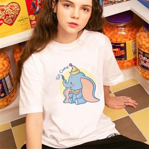 Dumbo Print Women Tshirt Short Sleeve Casual Disney Anime Tshirts Graphic Cute Cartoon T-shirts Streetwear Tee Tops Dropship
