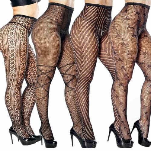 Plus Size Pantyhose Socks Tights Women Sexy Stockings Nylon Lace Pattern Sheer