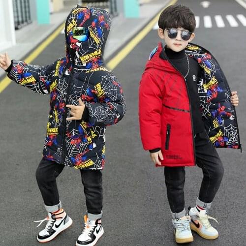 Boys Winter Jacket Kids Warm Coat Boy Thick Parka Children Winter Clothing SpiderMan Outerwear Can Be Worn On Both Sides