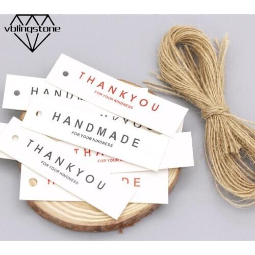50pcs Kraft Paper Labels Tags Handmade Thank you White Paper Tag Hang With Hemp String For Gift/Candy DIY Wedding Party Decor