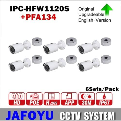 6Sets/Pack Including 6PCS DH IPC-HFW1120S 1.3MP IR Mini Bullet Network Camera HFW1120S + 6PCS PFA134 Water-proof Junction Box