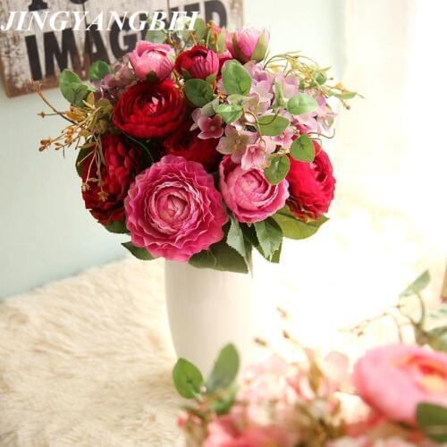 9 heads Silk Peony bouquet Artificial flower Lulian for wedding home decoration Bride holding flowers