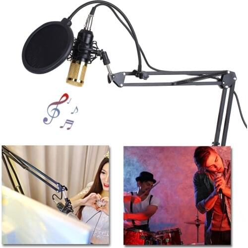 BM800 Condenser Microphone Pro Audio Studio Recording Brocasting Adjustable Mic Suspension Scissor Arm Pop Filter KTV Karaoke
