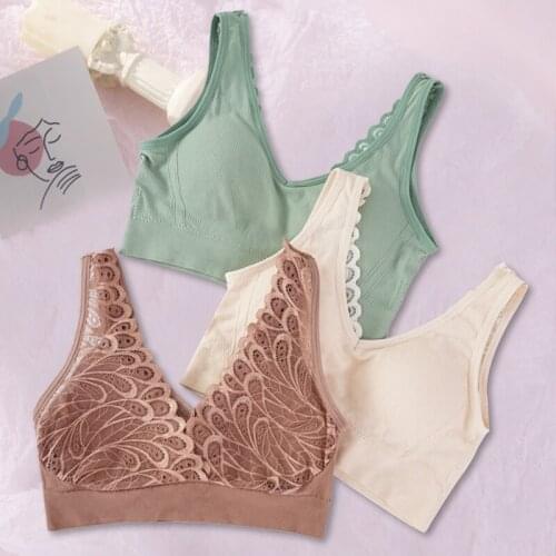 Backless Bra Deep V Sexy Womens Underwear Sports Bra Tank Top Lace Tops Women Bra Top Seamless Lingerie Green Push Up Crop Top