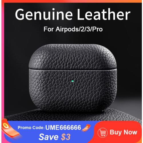 For AirPods Pro Case Genuine Leather For AirPods 1 / 2 / 3 Cases Apple Airpods Earphone Accessories Lychee Pattern Cowhide