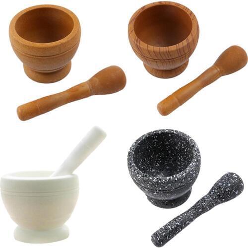 Natural Wooden Herbs Garlic Press Soft Handled Spice Crusher Grinder Base for Spices Seasonings Pastes Pestos Guacamole