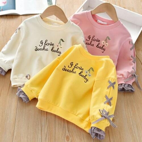 Girls childrens sweatshirts spring and autumn childrens clothing women 2021 new bow tops baby long-sleeved tide P4453
