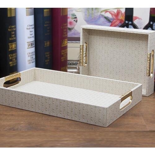 Elegant luxury wood PU leather storage serving tray home dried fruit plate snack tray nut dish tray stand decoration tray 295