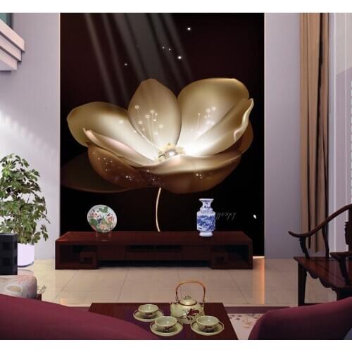 Bacal Golden Shining Fantasy Flower Murals 3D Papel Mural 16d Photo Murals for Living Room and Bedding room Wallpaper Fresco