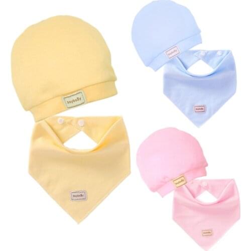 Cute Kids Hat Cap with Bibs Candy Solid Colors Boys Girls Baby Beanies Hats Cotton Born Baby Hat Bibs Toddler Infant Caps