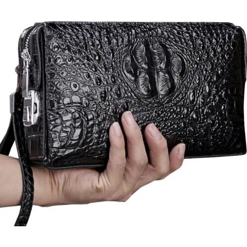 High-Quality Luxury Crocodile Pattern Split Leather Anti Theft Lock Clutch Bag Mens Wallets Business Handbag Male