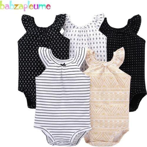 Babzapleume 5Piece Newborn Bodysuits Twins Baby Girls Clothes Summer Cute Cotton Princess Jumpsuit Infant Clothing Sets BC1726-1