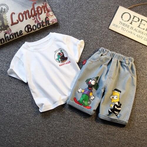 Summer Baby Boys Clothing Cartoon Animation T-sleeve +Pants Sets Toddler Infant Kids Children Clothes Black White Short Sleeve