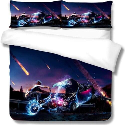 3D Bedding Set Cool Motorcycle Printed Duvet Cover Sets King Queen Size Soft Breathable Modern Home Bed Set