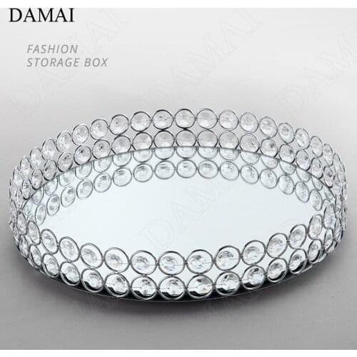 Creativity Silver Plated Storage Tray Nordic Modern Inlaid Crystal Glass Mirror Trays Afternoon Tea Food Plates Home Decoration