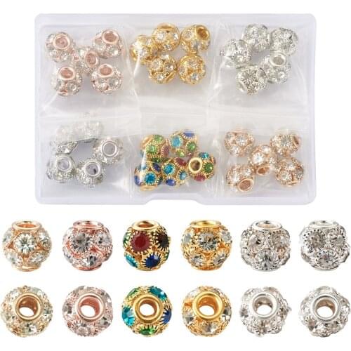 30Pcs/Box Rondelle 6 Colors Brass Loose spacer Beads with Grade A Rhinestone Mixed Color For DIY Crafts Bracrlet Jewelry Making