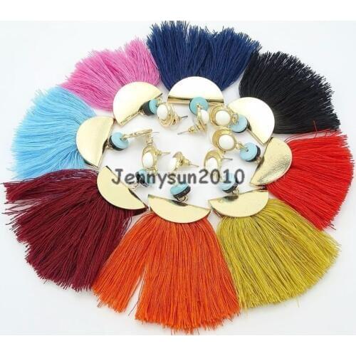 Colorful Cotton Silky Silk Trim Tassel Pendant Earrings Set 5 Pairs/Pack