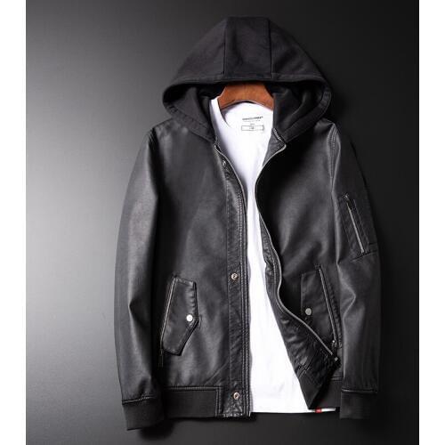 New Autumn Winter Mens Motorcycle Leather Jacket Men Windbreaker Hooded Pu Jackets Male Outwear Male Baseball Coat Plus Size