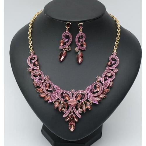 New Elegant Costume Necklace Earrings Luxury Bridal Crystal Chokers Muslim Jewelry Sets for Brides Wedding Party Clothing Gifts