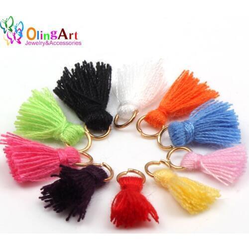 OlingArt 10mm 10pcs Mixed color Cotton Satin Tassel Golden cap Necklace Earring Tassels DIY Jewelry Making Straps handbag