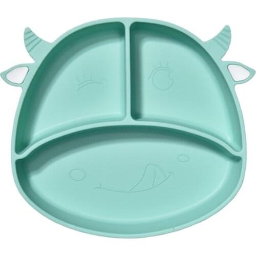 Food Grade Silicone Cartoon Cows Baby Divided Suction Bowl Slip-resistant Children Dinner Plate Learning Feeding Dish