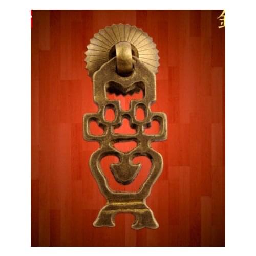 Hollow flower basket antique single hole handle Chinese pure copper door handle hardware furniture copper fittings