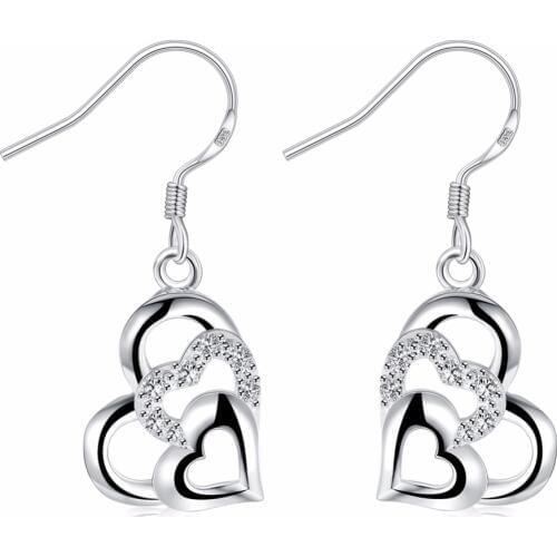 Hot 925 sterling silver jewelry sweet heart-shaped earrings pierced earrings 925 Silver Earrings Lady silver jewelry