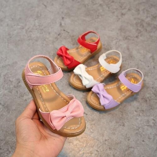 Summer Comfortable PU Leather Girls Sandals Shoes Bowknot Children Sandals Non-Slip Kids Princess Flat Shoes EU Size 21-36