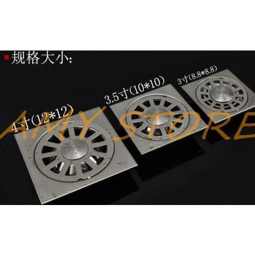 Stainless Steel Floor Drain 30mm Diameter Washing Machine Dual-Use Bathroom Water 2" 3"(8.8*8.8) 3.5"(10*10) 4"(12*12)