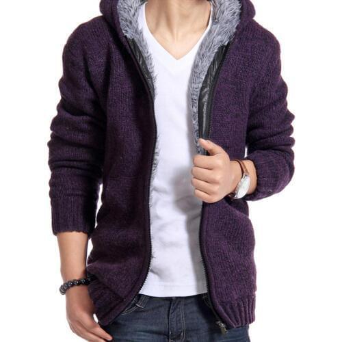 Thick Warm Sweater Winter Knitted Sweater Men Casual Hooded Cashmere Overcoat Man Zipper Cardigan Men Plus Velvet pull homme