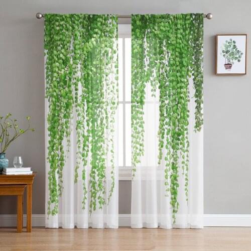 Plant Green Rattan Leaves Tulle Curtains for Bedroom Modern Voile Curtains Home Decoration Window Curtains