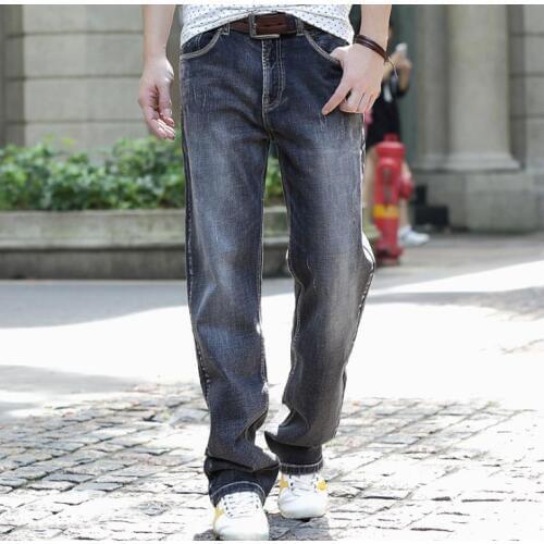 Spring Mens Loose Jeans Straight Seasons Casual Cowboy Long Trousers Mens Denim Pants Men Bottoms Plus Size 42 Black