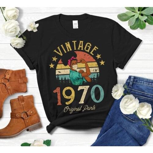 Vintage 1970 Original Parts T-Shirt African American Women with Mask years old 51th Birthday Gift Idea Girls Mom Wife Daughter