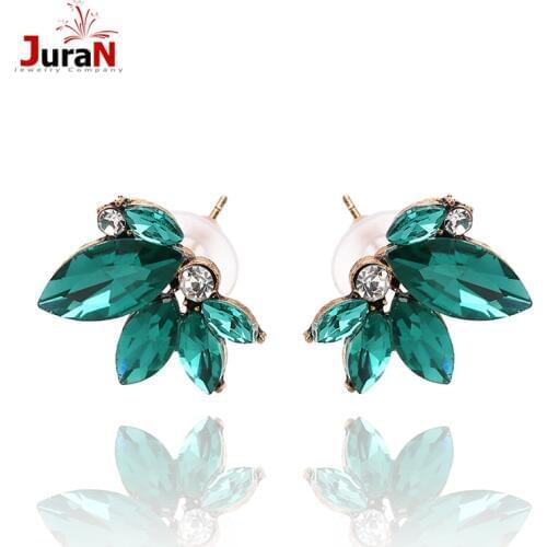 JURAN Cute Romantic Crystal Earring Statement 2019 Pink Gem Beads Sweet Stud Earrings For Women Party Wedding Wholesale F2409