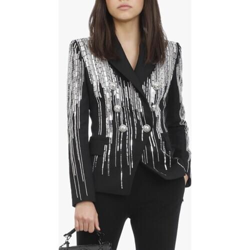 EXCELLENT QUALITY 2020 New Fashion Designer Blazer Jacket Womens Double Breasted Luxurious Stunning Metal Beaded Blazer