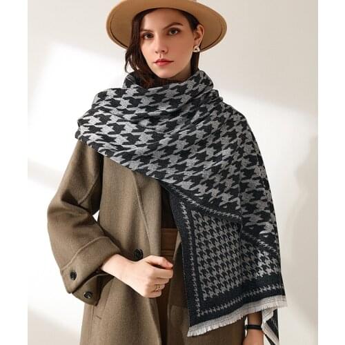 VISROVER Houndstooth Hijab Poncho Lady Winter Printing Scarf For Woman Female Shawls Cashmere Handfeeling Winter Wraps Wholesale