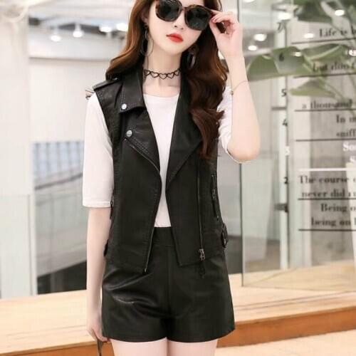 2021 Spring Autumn New Pu Leather Waistcoat Women Solid Color Motorcycle Vest Coat Sleeveless Vests Large Size 4xl Y195