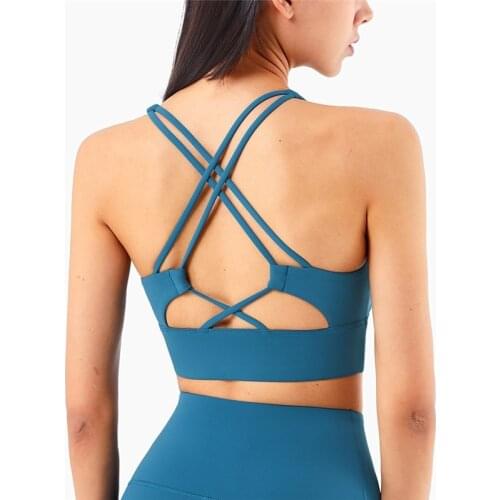 Women Sports Bra Sexy Double Crossover Fitness Yoga Vest Top Gym Clothe Female Comprehensive Training With Chest Pad Underwear