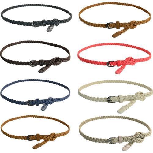 Women Ladies Vintage Buckle Braided Belt Faux Leather Dress Skinny Waistband BLTHG0348