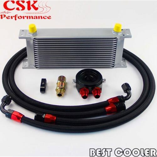16 Row AN-8AN Universal Engine Oil Cooler + Hose End + Filter Adapter Kit