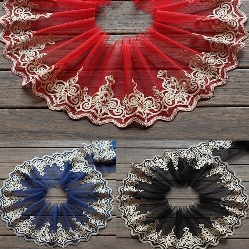 2yards/lot 17cm wide Embroidered Tulle Lace trim mesh lace trim ~Blue~red~black ~beautiful