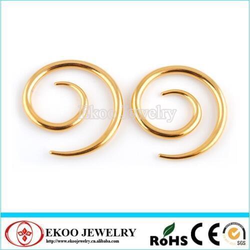 316L Surgical Steel Real Plated Gold Spiral Ear Plugs 6pcs each