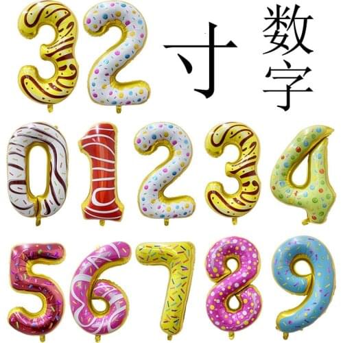 32Inch Donut Digital Foil Balloon Fruit Ice Cream Helium Balloon Birthday Party Decoration Kids Toy Sweet Digital Balloon Showe