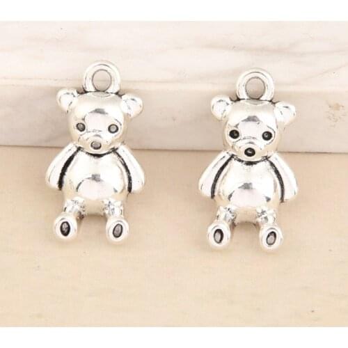 5pcs Silver Color 3D Lovely Bear Doll Charms Animal Toy Pendant For DIY Handmade Jewelry Making Accessorie 23x13mm