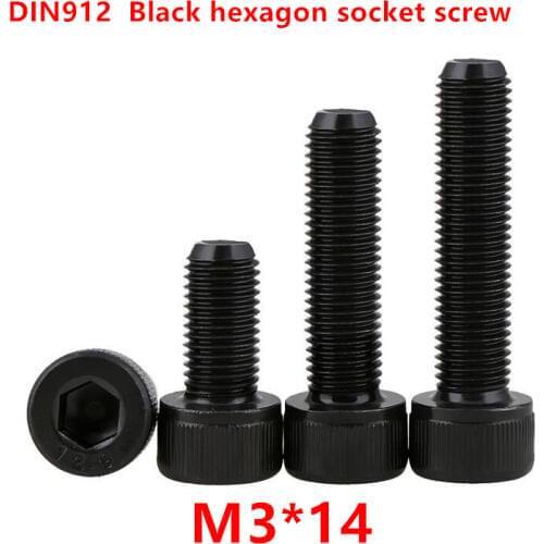 500pcs DIN912 M3*14 Black grade 12.9 Alloy Steel Thread 3mm Hexagon Socket Hex Head Cap Screw Screws Cylinder Allen Bolts