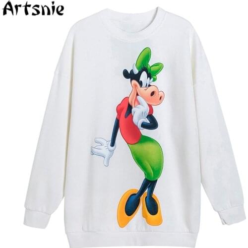 Artsnie Spring 2021 Disney Cartoon Print Sweatshirt Women O Neck Long Sleeve Oversized Hoodies Streetwear White Sweatshirts